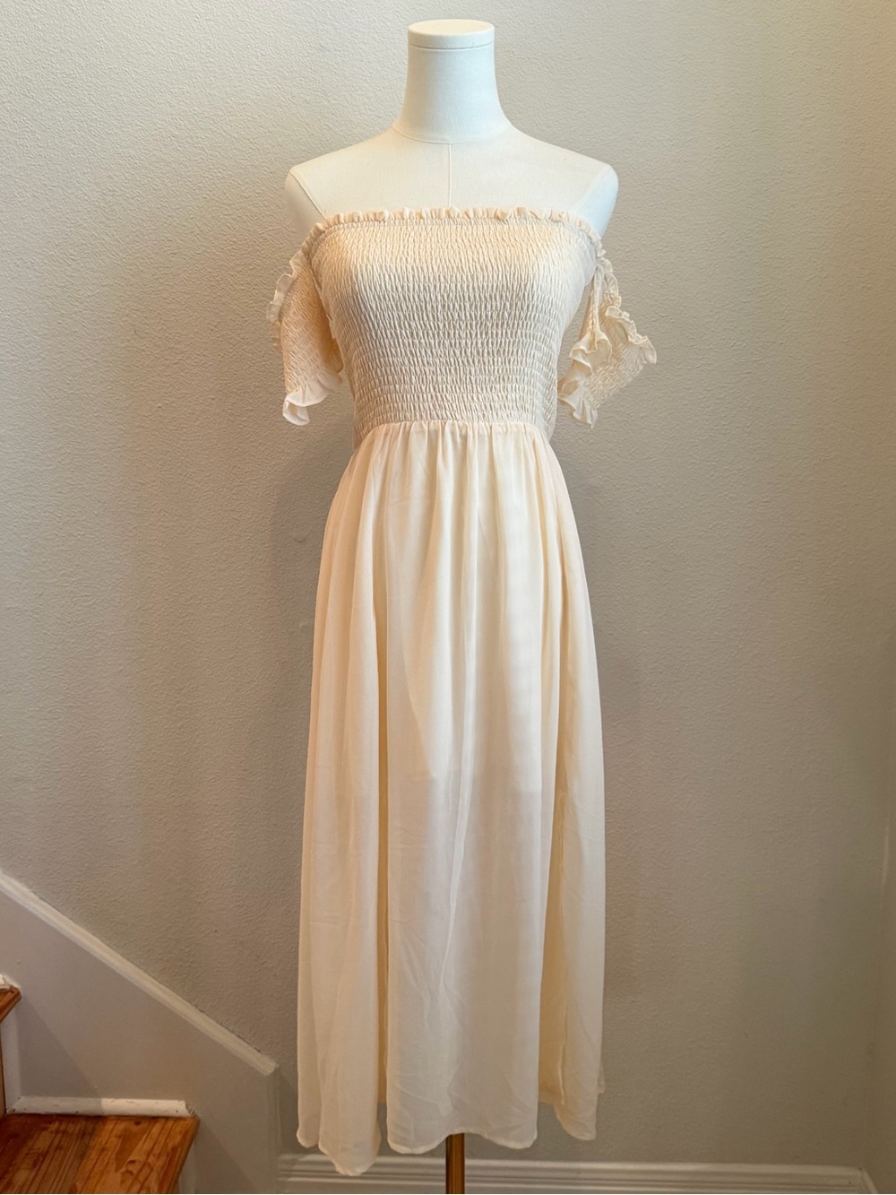 Blush Strapless Cream Smocked Maxi Dress
